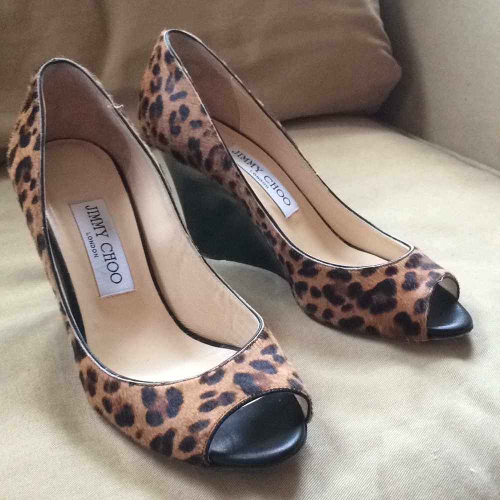 SOLD Jimmy Choo Baxen Leopard Print Wedge Pumps